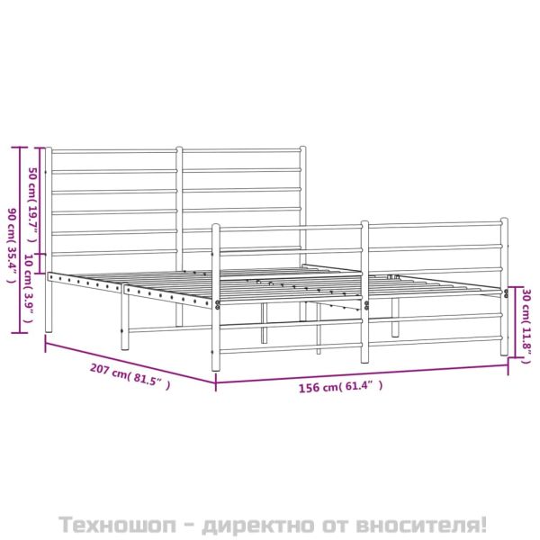Метална рамка за легло с горна и долна табла, черна, 150x200 см