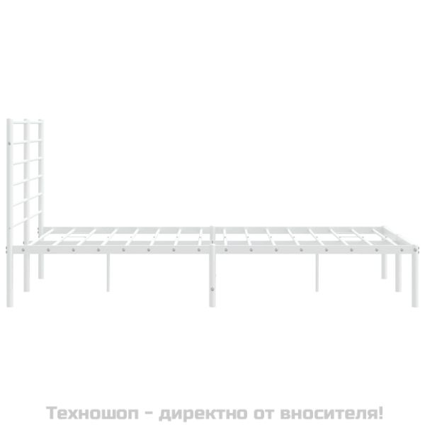 Метална рамка за легло с горна табла, бяла, 135x190 см