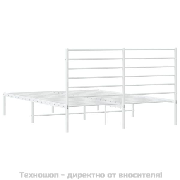 Метална рамка за легло с горна табла, бяла, 135x190 см