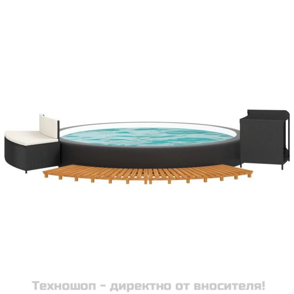 Ограждение за джакузи, черно, полиратан и масивна акация