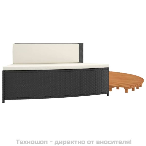 Ограждение за джакузи, черно, полиратан и масивна акация