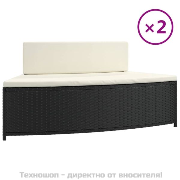 Спа пейки с възглавници 2 бр черни полиратан