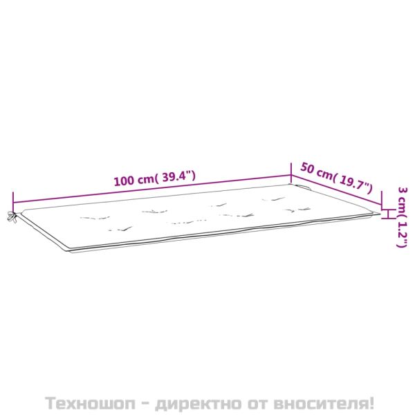 Възглавница за градинска пейка с листа 100x50x4 см оксфорд плат