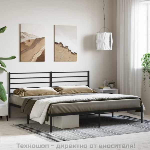 Метална рамка за легло с горна табла, черна, 193x203 см