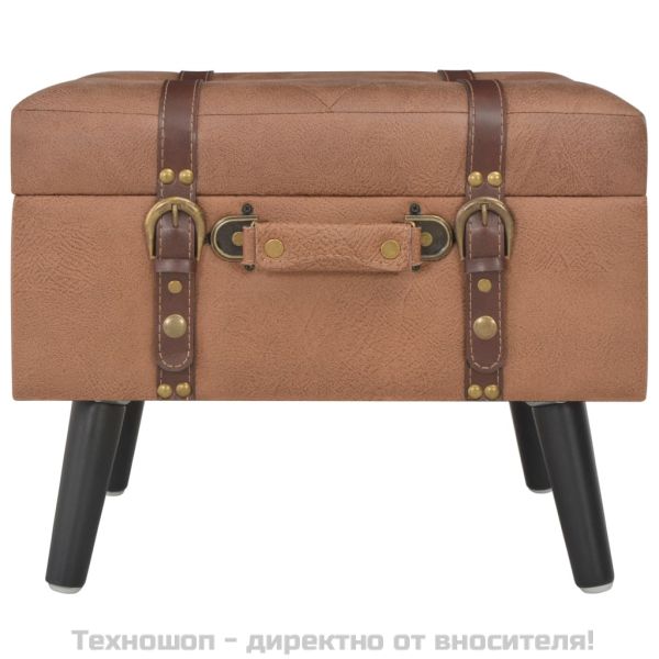 Табуретки за съхранение, 3 бр, кафяви, изкуствена кожа