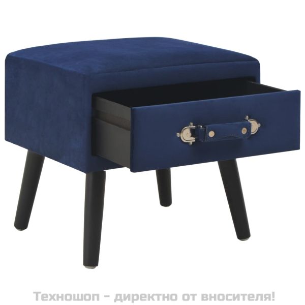 Нощно шкафче, синьо, 40x35x40 см, кадифе