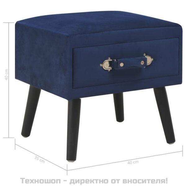 Нощно шкафче, синьо, 40x35x40 см, кадифе
