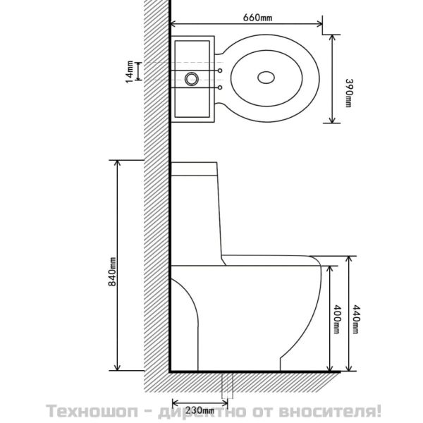 Керамичен моноблок, кръгъл, долно оттичане, черен