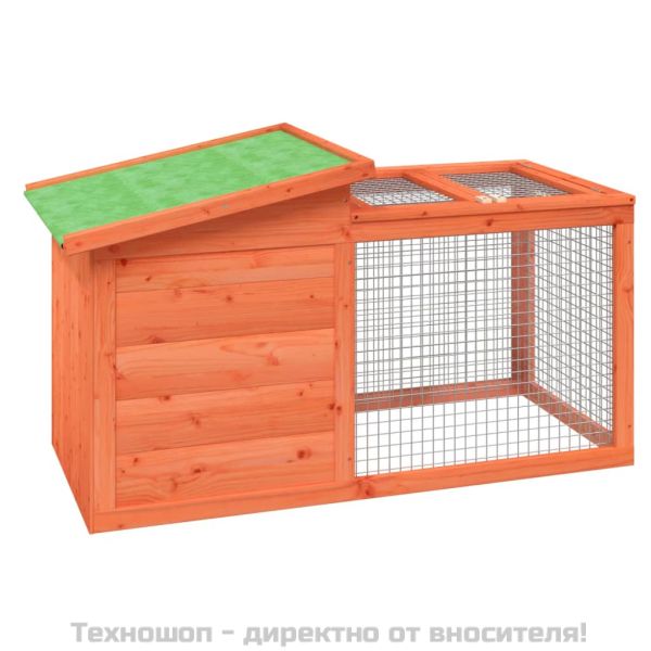 Клетка за зайци кафява 100,5x54x55 см борово дърво масив