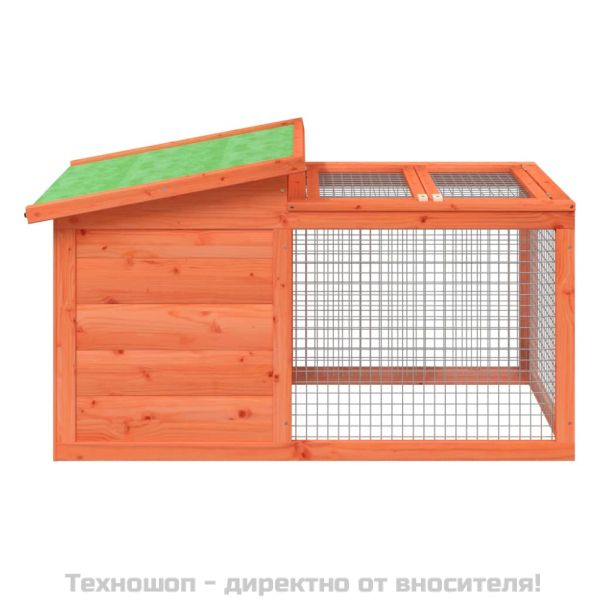 Клетка за зайци кафява 100,5x54x55 см борово дърво масив