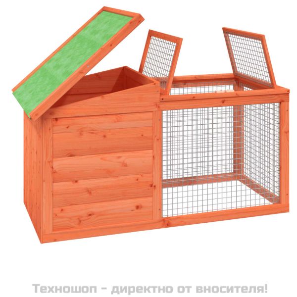 Клетка за зайци кафява 100,5x54x55 см борово дърво масив