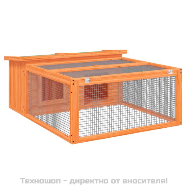 Клетка за зайци кафява 117,5x97x47,5 см борово дърво масив