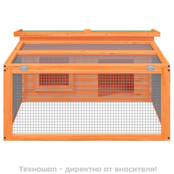 Клетка за зайци кафява 117,5x97x47,5 см борово дърво масив