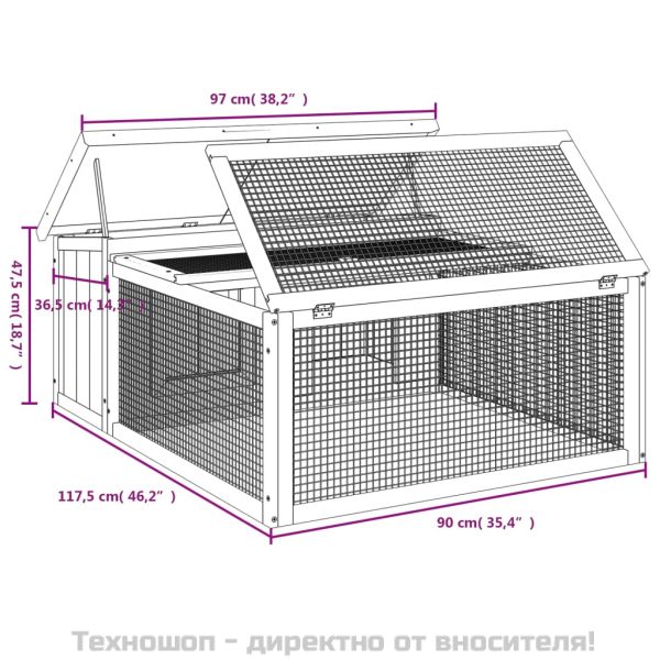Клетка за зайци кафява 117,5x97x47,5 см борово дърво масив