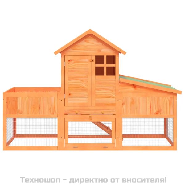 Клетка за зайци кафява 170x63x113 см борово дърво масив