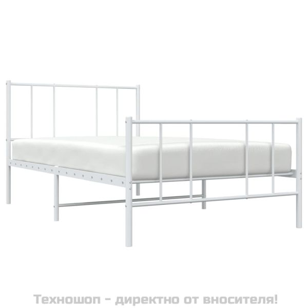 Метална рамка за легло с горна и долна табла, бяла, 100x200 см