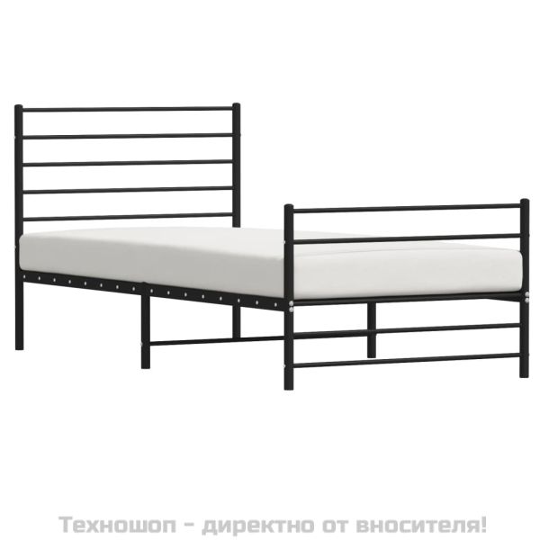 Метална рамка за легло с горна и долна табла, черна, 100x200 см