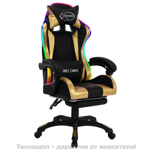 Геймърски стол RGB LED златисто/черно изкуствена кожа