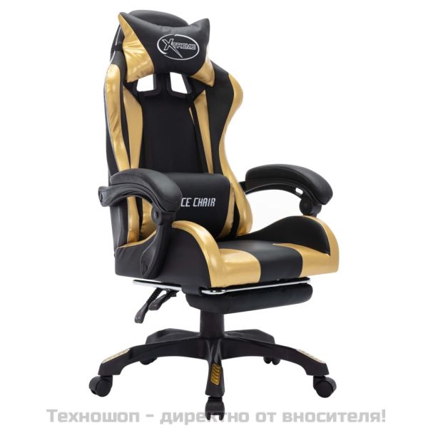 Геймърски стол RGB LED златисто/черно изкуствена кожа