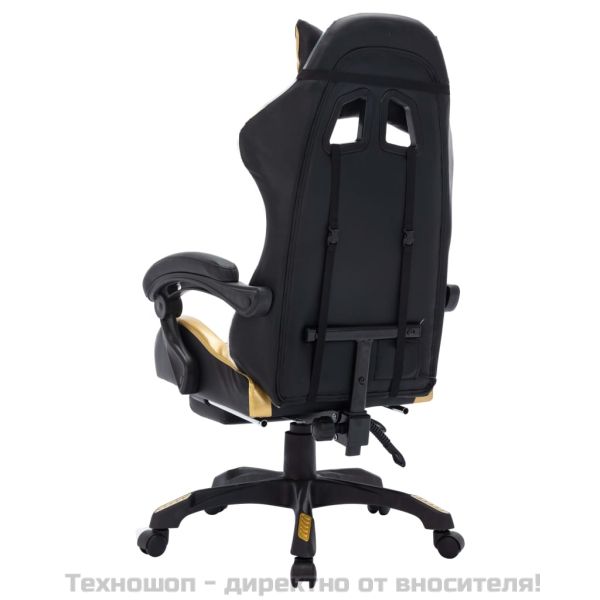 Геймърски стол RGB LED златисто/черно изкуствена кожа
