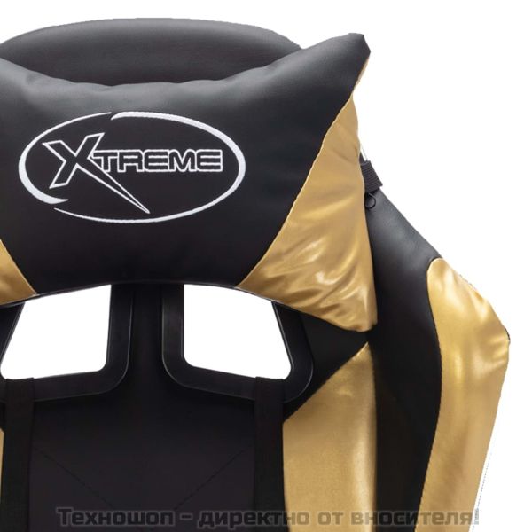 Геймърски стол RGB LED златисто/черно изкуствена кожа