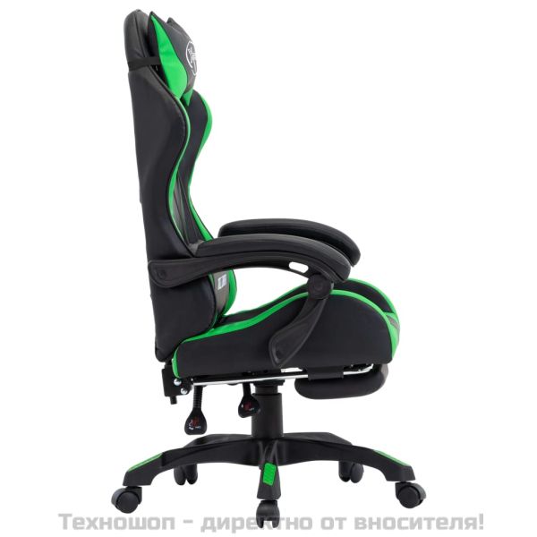 Геймърски стол с подложка за крака зелено/черно изкуствена кожа