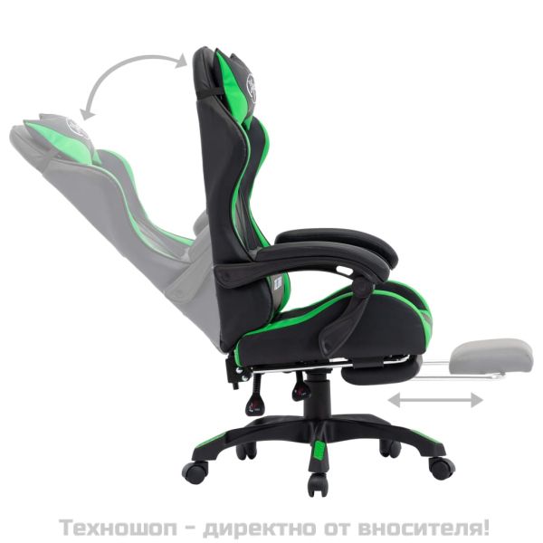 Геймърски стол с подложка за крака зелено/черно изкуствена кожа