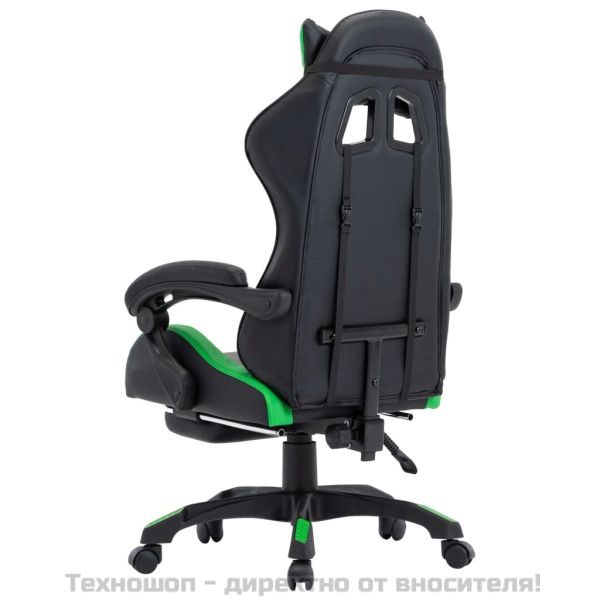 Геймърски стол с подложка за крака зелено/черно изкуствена кожа