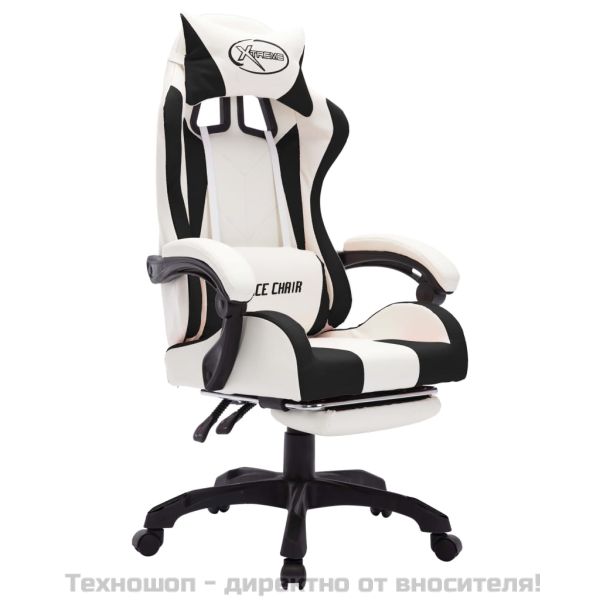 Геймърски стол RGB LED осветление черно/бяло изкуствена кожа