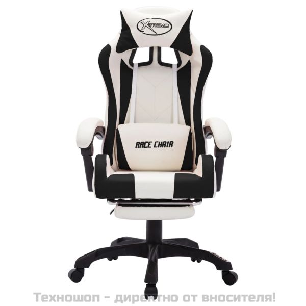 Геймърски стол RGB LED осветление черно/бяло изкуствена кожа