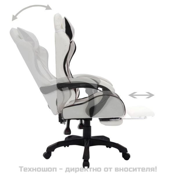 Геймърски стол RGB LED осветление черно/бяло изкуствена кожа