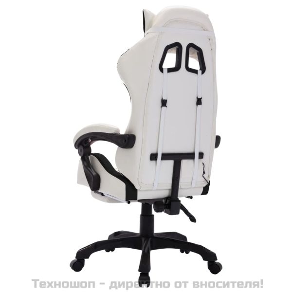 Геймърски стол RGB LED осветление черно/бяло изкуствена кожа