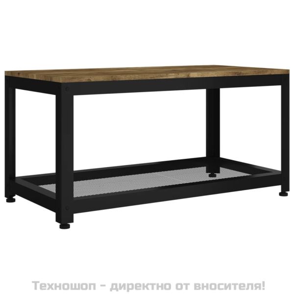 Маса за кафе, тъмнокафяво и черно, 90x45x45 см, МДФ и желязо