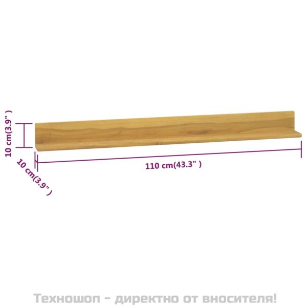 Стенни рафтове 2 бр 110x10x10 см тиково дърво масив