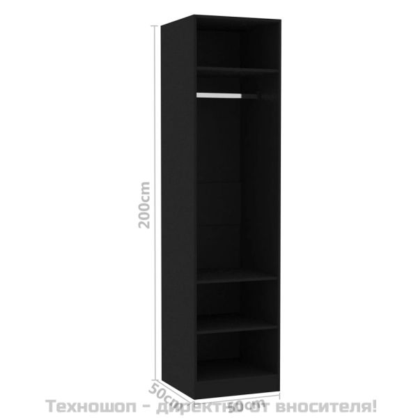 Гардероб, черен, 50x50x200 см, инженерно дърво