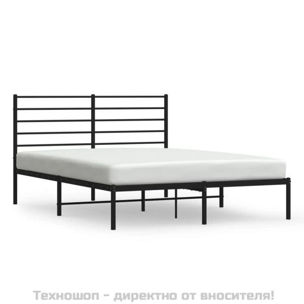 Метална рамка за легло с горна табла, черна, 120x190 см