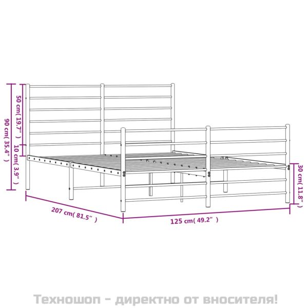 Метална рамка за легло с горна и долна табла, черна, 120x200 см