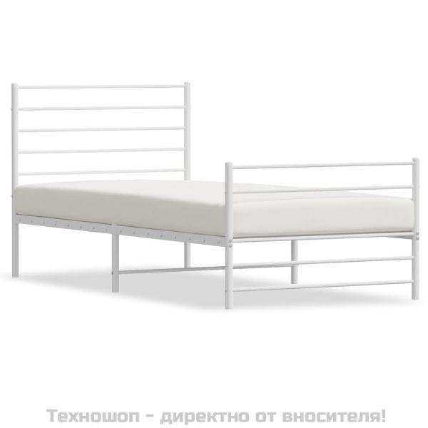 Метална рамка за легло с горна и долна табла, бяла, 90x200 см