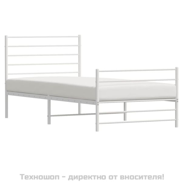 Метална рамка за легло с горна и долна табла, бяла, 90x200 см