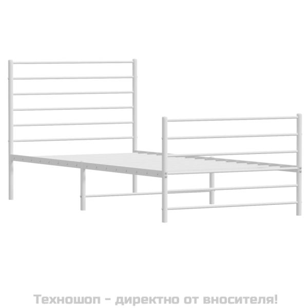 Метална рамка за легло с горна и долна табла, бяла, 90x200 см
