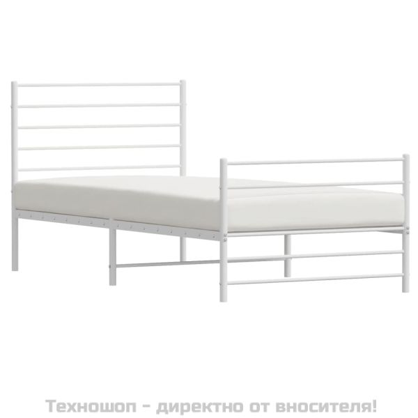 Метална рамка за легло с горна и долна табла, бяла, 90x190 см