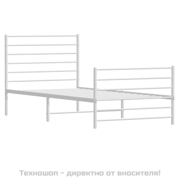 Метална рамка за легло с горна и долна табла, бяла, 90x190 см