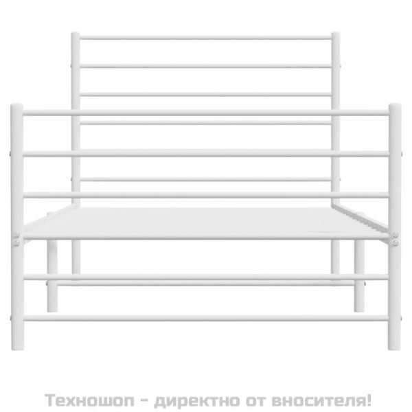 Метална рамка за легло с горна и долна табла, бяла, 90x190 см