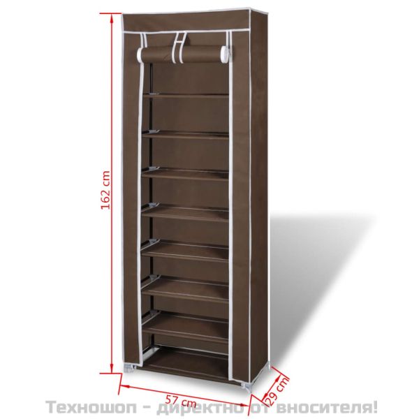 Платнен шкаф за обувки с покривало 57 х 29 х 162 см, кафяв
