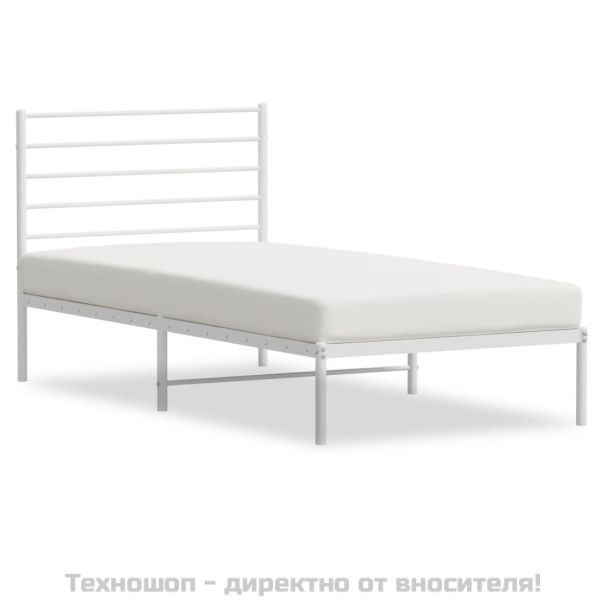 Метална рамка за легло с горна табла, бяла, 107x203 см