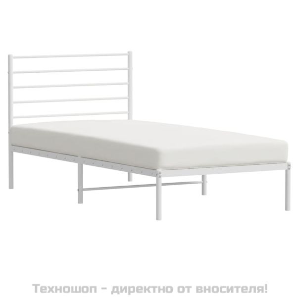 Метална рамка за легло с горна табла, бяла, 107x203 см