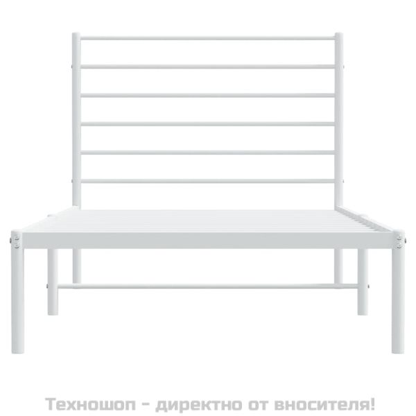 Метална рамка за легло с горна табла, бяла, 107x203 см
