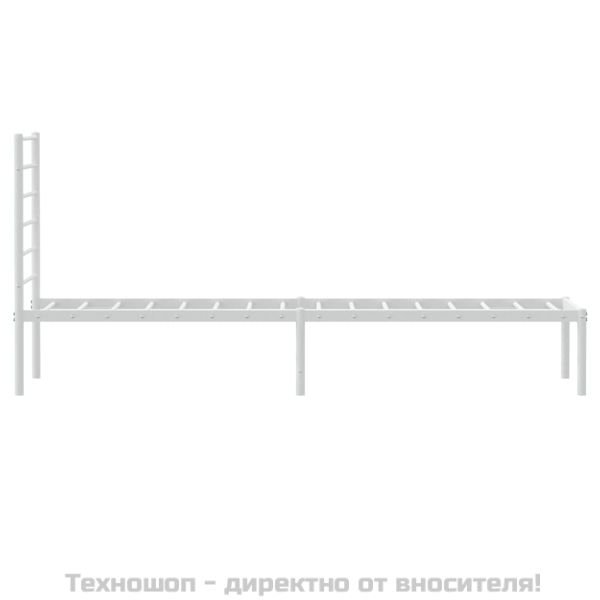 Метална рамка за легло с горна табла, бяла, 107x203 см