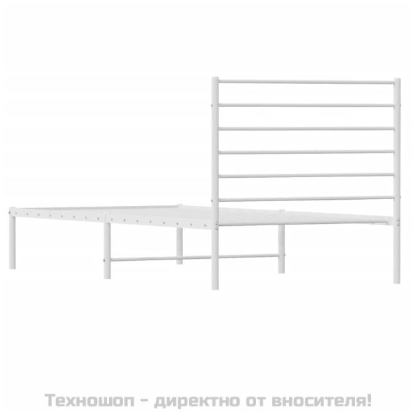 Метална рамка за легло с горна табла, бяла, 107x203 см