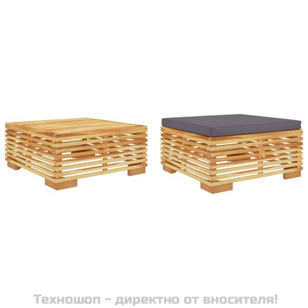 Градински лаундж комплект от 2 части тиково дърво масив